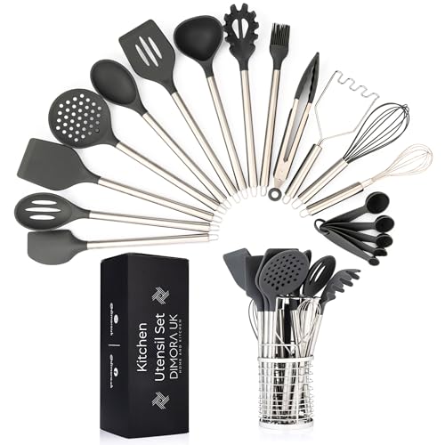 Essential Kitchen Utensils Set- Heat Resistant, Non-Stick, BPA-Free & Dishwasher Safe- Easy Clean Silicone Cooking Tools for Air Fryers, Non-Sick Cookware & Everyday Use by DimoraUK