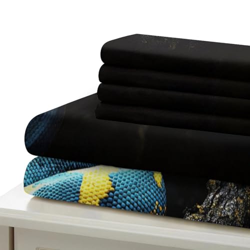 Housse de couette serpent bleu jaune microfibre douce lit simple - 7