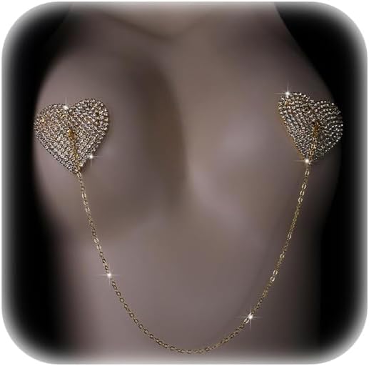 Rhinestone Heart Nipple Pasties Jewelry Sexy Festival Rave Nipple Cover Stickers Body Chain Crystal Nipple Bra Body Chain Jewelry for Women