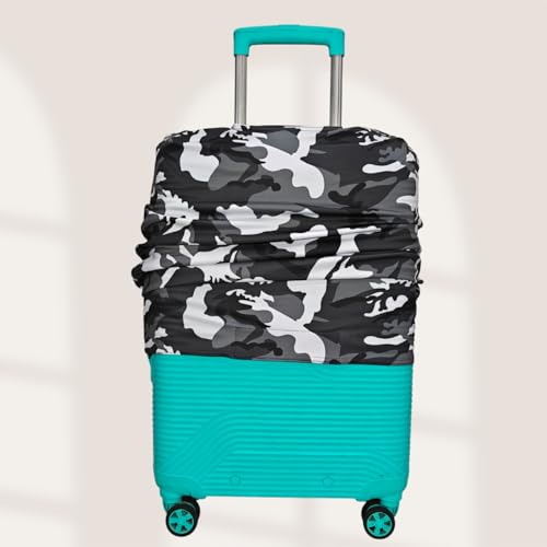 Image of Printed Polyester Suitcase Cover Stretchable Luggage Protector Trolley Bag Cover Travel Accessory (White Black-S,M,L)