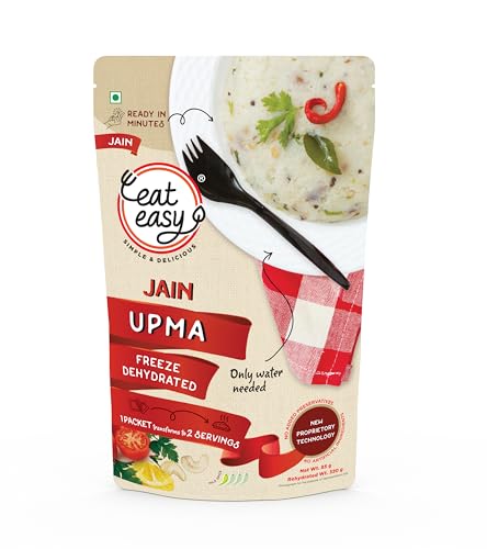 Image of Eat Easy Ready To Eat Jain Upma- 85gm | Just Add Water and Cook | No Onion, No Garlic, No Maida | Made with Suji, Ghee, Cashew | Freeze Dehydrated Instant Healthy & Delicious Upma for Travel, Hostel, Trekking, Camping, Hiking | Supports Digestion, Good Source of Nutrition, Iron