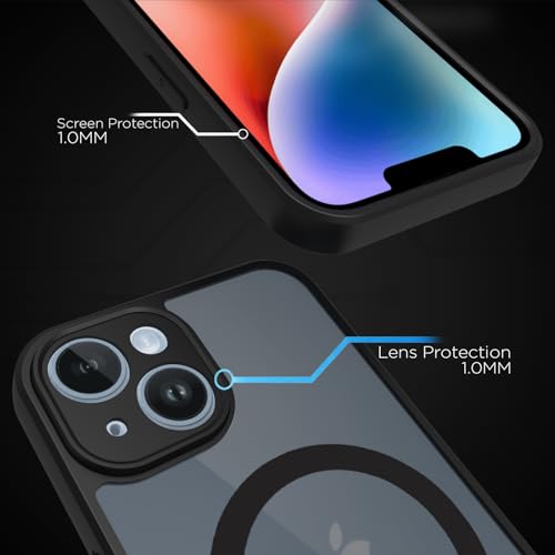 Image of RIGGEAR Shockproof Sleek Hybrid Armor Upgraded C-Shaped Magnetic Back Cover Case Compatible with MagSafe Accessories for iPhone 14 (Smoke Black Matte PC + Black TPU Bumper)