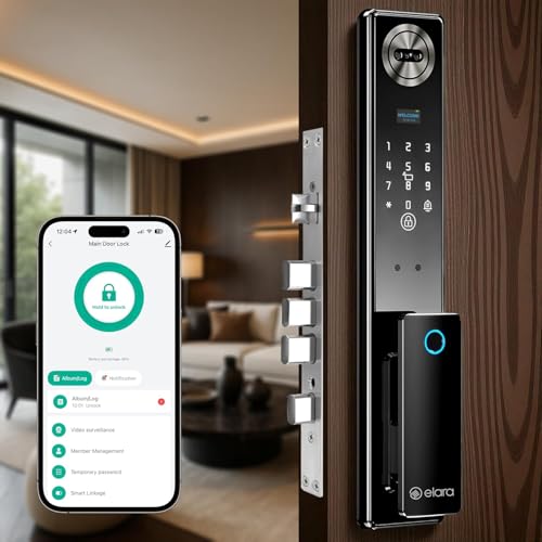 Image of Elara Apex Edge Smart Door Lock, Fingerprint, Card, App, OTP, Keys, PIN Unlock, Alarm Alert, Bluetooth & WiFi, Black, 2 Year Warranty. (Apex Edge)