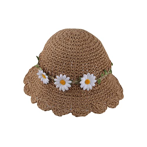 TOVINANNA Straw Sun Protection Hat with Wide Brim Lightweight Summer Beach Hat Decorated with Simulation Chrysanthemum for Month for Outdoor Activities and Sun Safety
