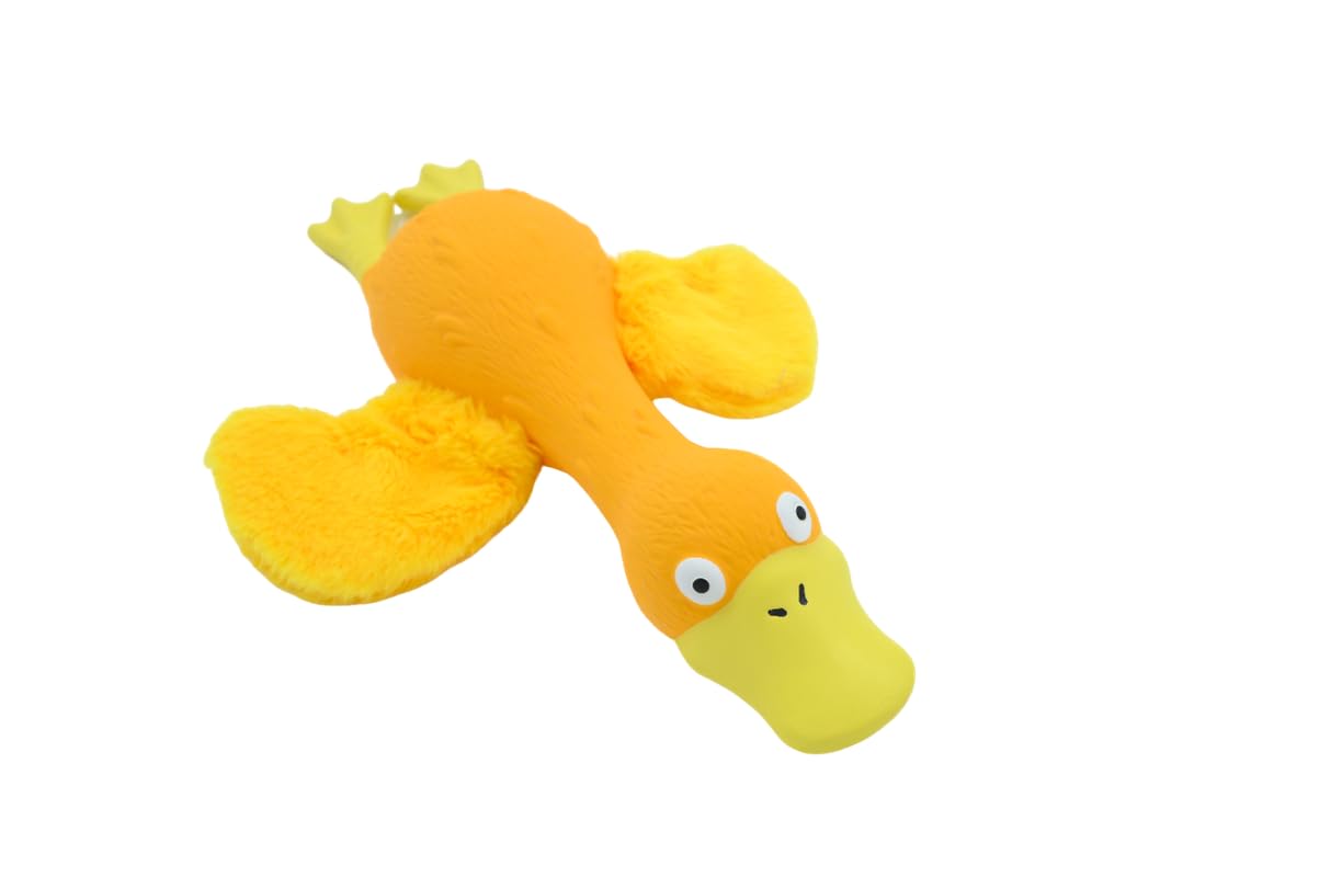 DOGBAR Willy The Duck Yellpw Plush, Head Tilting Squeaky Toy for All Dog Sizes, Non-Toxic Rubber, Crinkle Paper Wings for Extra Fun for Dogs & Cats | Bye Bye Birdie Collection