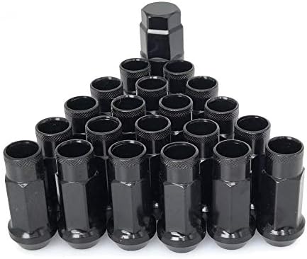 Lug Nuts M12x1.5 48mm Open End Wheel Nuts,Taper Acorn Seat, Forged Locknut Racing Nut 20 Set 2 Pieces Total 22 Pieces and 1 Nut Socket Key (Black, M12 x P1.5)