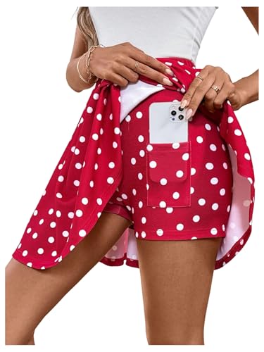 WDIRARA Womens Polka Dots A Line Skorts Y2K High Waisted Flowy Skirt Shorts Red Small