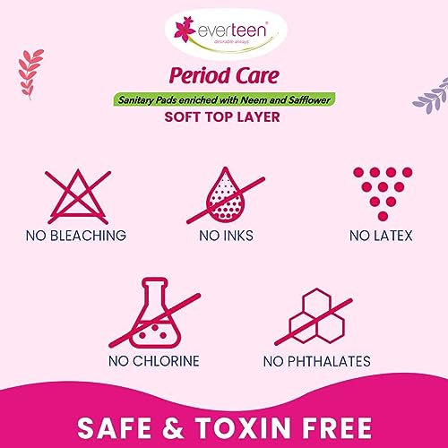 everteen Period Care XXL Soft Neem-Safflower Sanitary Pads for Women - 40 Pads, Rash Free, Anti Tan, Skin Friendly, Double Wing Shape, Advanced Leak Protection, XX Large, 320mm... - Image 5