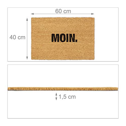 Relaxdays Fußmatte Kokos Moin., rutschfeste Schmutzfangmatte, Fußabtreter innen & außen, Kokosmatte 40x60 cm, Natur