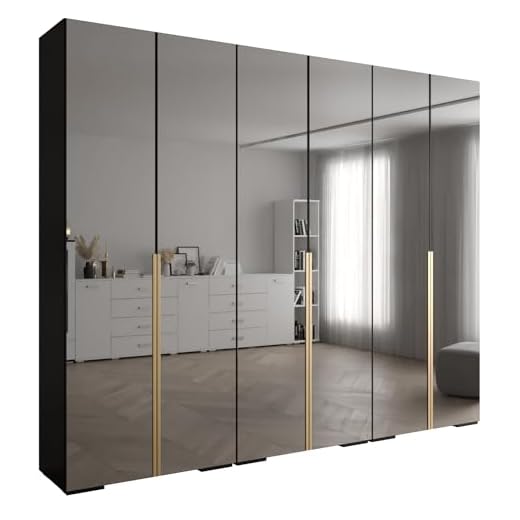 Stampante 3D consulenza ABIKSMEBLE Inova Armadio Appendiabiti con Specchio - Guardaroba con Ripiani - Guardaroba per Camera da Letto, Soggiorno, Corridoio - 236,7x300x47 cm - Nero Oro