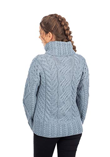Image of SAOL 100% Super Soft Merino Wool Irish Cable Knit Turtleneck Women Sweater (Mist Marl, X-Large)