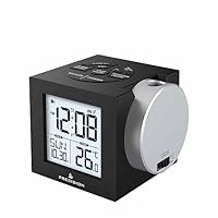 Precision radio controlled projection alarm clock black projection indicator, snooze indicator, 12 hr format with PM indicator, Alarm, indoor temp Clock AP057