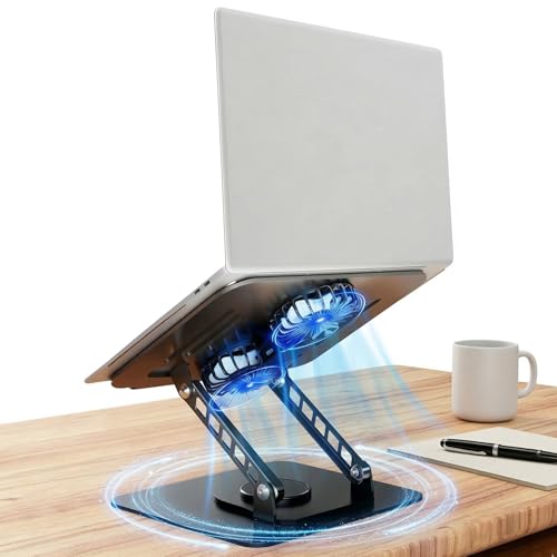 Selbst Laptop Stand for Desk with Quiet Cooling Fans - 360 Rotating Base Ergonomic Computer Stand, Aluminum Laptop Riser Foldable Protable for Office Home fits MacBook Air Pro, Dell, HP (10-17.3'') by Selbst - Used condition - US$24.94