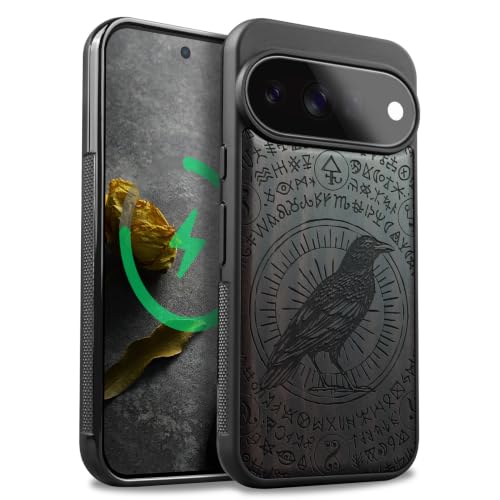 Coque Pixel 11 Pro XL en bois gravé Carveit : corbeau chic et protection Magsafe premium