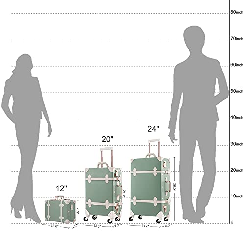 Image of UNIWALKER Vintage Suitcase Set, 2 Piece Designer Trunk Luggage Set with 12inch Cosmetic Train Case for Women, mint green, 24in+12in