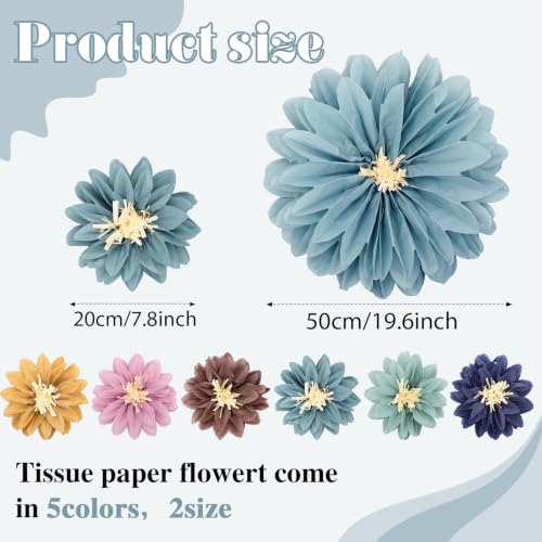 Image of Watersay 12 Pcs 10 inch 20 inch Large Tissue Paper Flowers, Bohemian Color