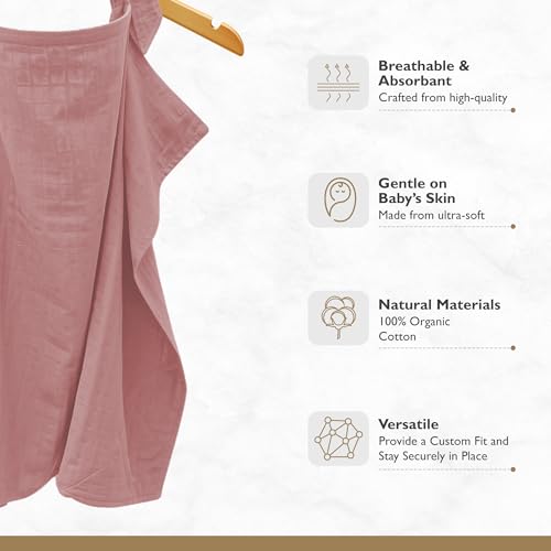 MOZAH 100% Organic Cotton Muslin Nursing Cover for Baby Breastfeeding, Breathable 100% Cotton Breastfeeding Cover with Rigid Hoop for Mother Nursing Apron, Multi-use Carseat Canopy (Pale Mauve) - Thumbnail 2