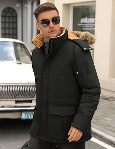 TOMEEK Manteaux Homme Hiver Parka Chaud Veste en Polaire Décontracté Blousons Epaissie Manteaux Thermique Coupe-vent Veste avec Poches Capuche Amovible Outdoor Manteau(Noir,XL) – vue 8