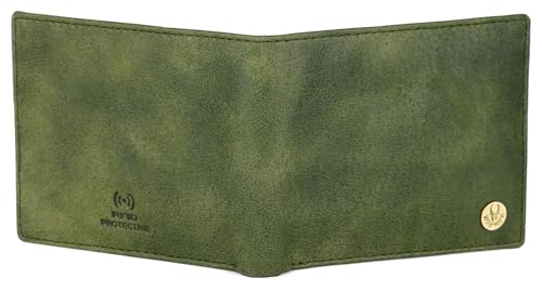 Image of WildHorn Leather Wallet for Men I Ultra Strong Stitching I 6 Credit Card Slots I 2 Currency Compartments I 1 Coin Pocket (Green Crackle)