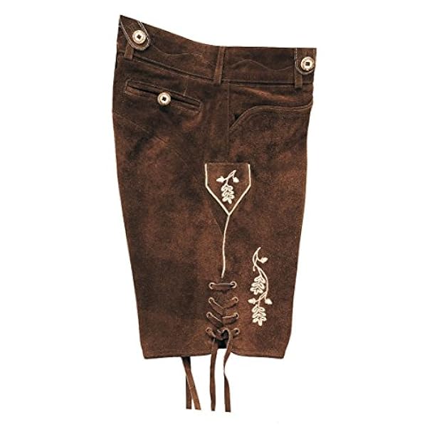 Högkvalitativt äkta läder velour kostymläderbyxor män kort, damer läderbyxor med remmar i brunt