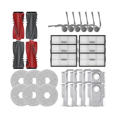 Replacement Kit Compatible with Roborock Saros 10R/G20s Ultra, 2 Duo Main Brushes +6 Side + HEPA Filters + Mop Pads +8 Dust Bags