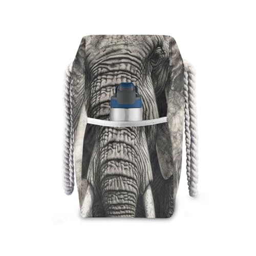 Retro Grey Elephant Portable Tote Bag For Women with side pocketes Travel Duffel Bag for Travel Gym Vacation3