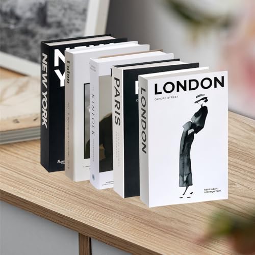 5 Stück Deko Bücher Set, Faltbare Dekobücher für Heimdekor, Buchattrappen Display, Gefälschte Bücher für Couchtisch, Bücherregal, Büro, Wohnkultur – Dekorative Bücher ohne Seiten, Mode Deko (B)