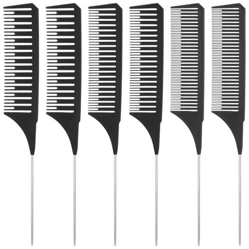 TIESOME 6 Pcs Professional Dyeing Hair Comb Set, Highlight Combs for Hair Stylist Weaving Styling Brush Set with Long Multi-Size Dye Combs for Salon Barbershop Home