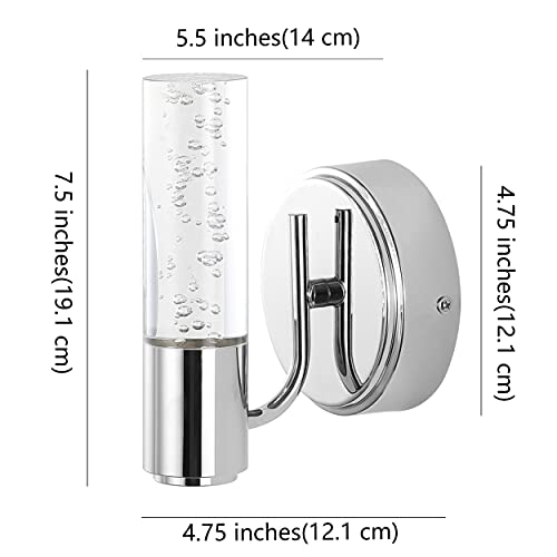 Image of JONATHAN Y 5.5 inch Chrome 1-Light Modern Integrated LED Vanity Light Wall Sconce for Bathroom, Clear Bubble Acrylic Shade Minimalist Art Deco Light for Hallway, Entryway, 4000K JYL7222A