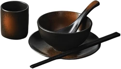 Rutexc 食器セット:お皿、ボウル、カップ、箸、スプーンなど。陶器製の食器セット。一人暮らしやアウトドアなどに最適です。食器洗い機対応。