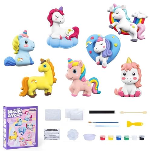 LIULINY Licorne Moulage de Plâtre Enfants, Licorne Peinture Kit 3D avec Moule, DIY Activites Manuelles Peinture, pour Enfants pour Cadeau d'Anniversaires Filles 5 6 7 8...