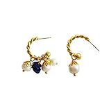 CMBSSTFC Pendientes Pendientes Aro Perlas Oro. Chapado con Pendientes De Oro De 14 Quilates para Mujer Pendientes De Aro De Oro Colgantes De Circonita Cúbica-D