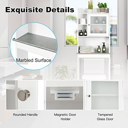 LIFEZEAL Armario para el Inodoro, Organizador sobre WC con Puerta de Cristal Satinado Templado con 4 estantes, Armario de baño Que Ahorra Espacio, 59,5 x 19 x 173cm - imagen 6