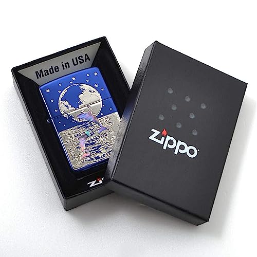 Zippo encendedor a prueba de viento con delfín y diseño azul miniatura 4