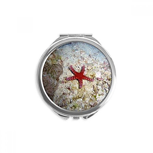 Espejo de bolsillo portátil para maquillaje con diseño de estrellas de mar del océano