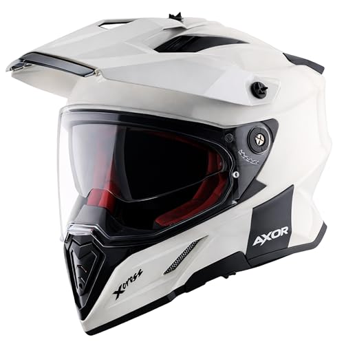 Image of Axor X Cross ISI ECE DOT Certified Full Face Dual Sport Peak Off Road Helmet for Men and Women White Red M