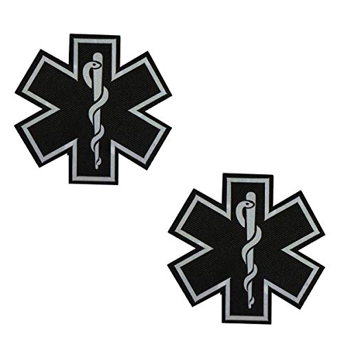 2PCS Reflective Medic Patches with Hook Loop Backing Black 2.76 Inch