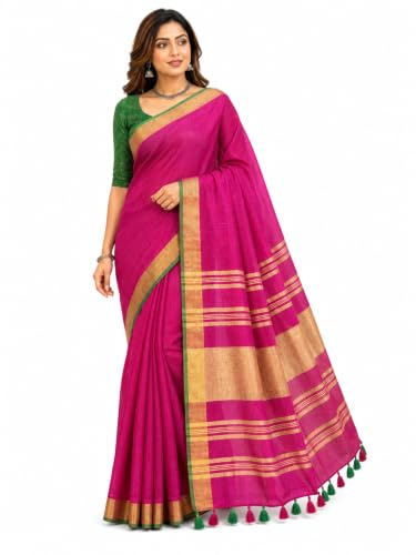 Image of HAIDER ALI AND SONS Grey Cotton Linen Saree for Women | Soft Linen Slub Blend Saree with Running Blouse Piece | Lightweight Handloom Style Saree | Office, Casual, Party & Festival Wear