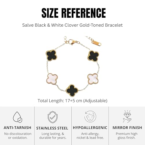 Image of SALVE Clover Anti Tarnish Bracelet for Women Stylish | Stainless Steel Bracelet for Woman | Fashion Jewellery for Women Aesthetic Accessories for Girls Chain Bracelet Gold