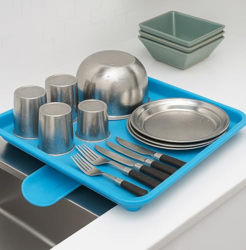 Image of SmartSlide Plastic Tray (12X17 Inch) for Dish Drainer Basket Dish Rack Drip Tray /Water Collector for Utensil Rack