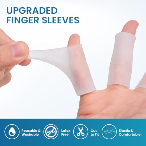 Image of Kimihome 10 PCS Gel Finger Sleeve Protectors - Silicone Finger Sleeves Cushions and Protects - Finger Cots Bandages Provide Relief for Finger Cracking, Corns, Blisters and Calluses Protect (Clear)
