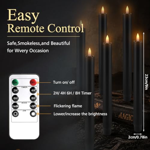 Image of 24 Black flameless Cone-Shaped Candles, LED Flickering Candle Set | Comes with a remote control and timer; battery-powered; ideal for weddings, Halloween, and Christmas home decor (9 inches)