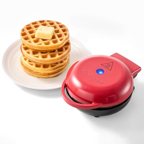 Nutricook Mini Waffle Maker 10cm Healthy Ceramic Coating for Belgian Waffles Quick Heat-Up Compact Waffle Maker for Home Kids and Travel Easy to Clean red 2 yrs warranty NC-WM100R