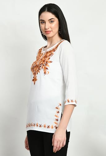 Image of QAZMI Women's Cotton Embroidered Regular Tunic Shirt (Top Short Multicolour