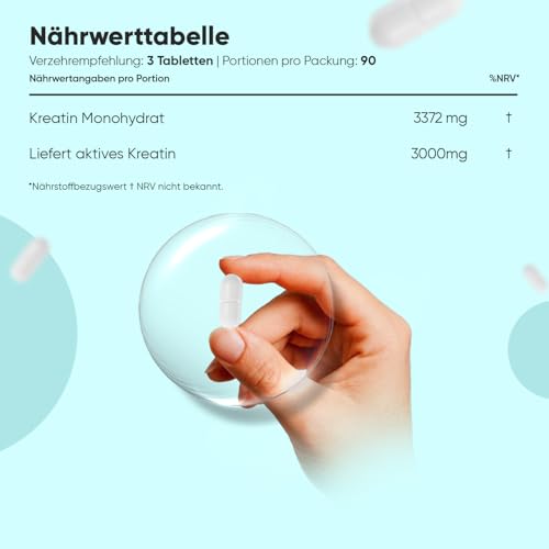 Creatin Monohydrat Tabletten - 3000mg pro Portion - 270 Kreatin Vegan Tablets - 3 Monate Vorrat - Creatine - 3 Kreatin Monohydrat Tabletten pro Tag - Für Männer und Frauen - Glutenfrei - WeightWorld