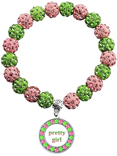 Scwasen Greek Sorority Paraphernalia Bracelet Gifts Pink and Green Sorority Jewelry Rhinestone Brooch Necklace Sisterhood Gift for Women Soror