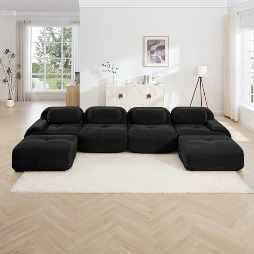 Image of Corduroy Modular Sectional Sofa, Oversized Cloud Couches for Living Room