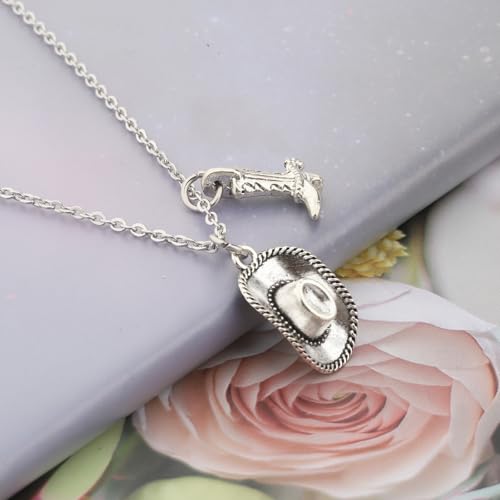 Gzrlyf Cowboy Hat Necklace Cowgirl Boot Necklace Cowgirl Country Necklace Cowgirl Gift Western Bridesmaid Necklace2