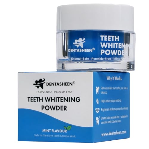 Dentasheen Teeth Whitening Powder – Dentist-Approved Tooth Whitener – Enamel-Safe, Peroxide-Free & Sensitivity-Free – Removes Coffee, Tea, Wine & Smoking Stains – Fresh Mint – 6 Month Supply
