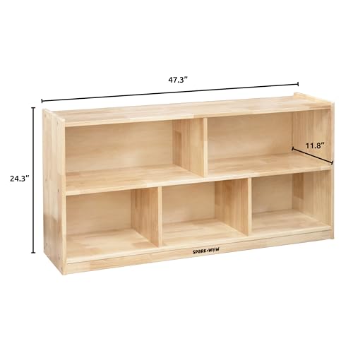 SPARK & WOW 5-Compartment Solid Wood Storage Cabinet | Toy Shelf Organizer for Kids | Shelves for Classroom | Includes Optional Wheels